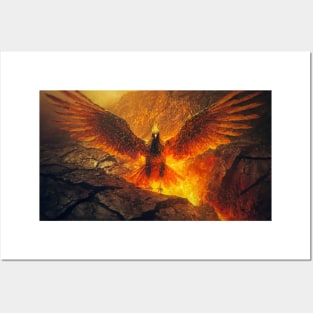 Dark phoenix bird rising out of lava Posters and Art